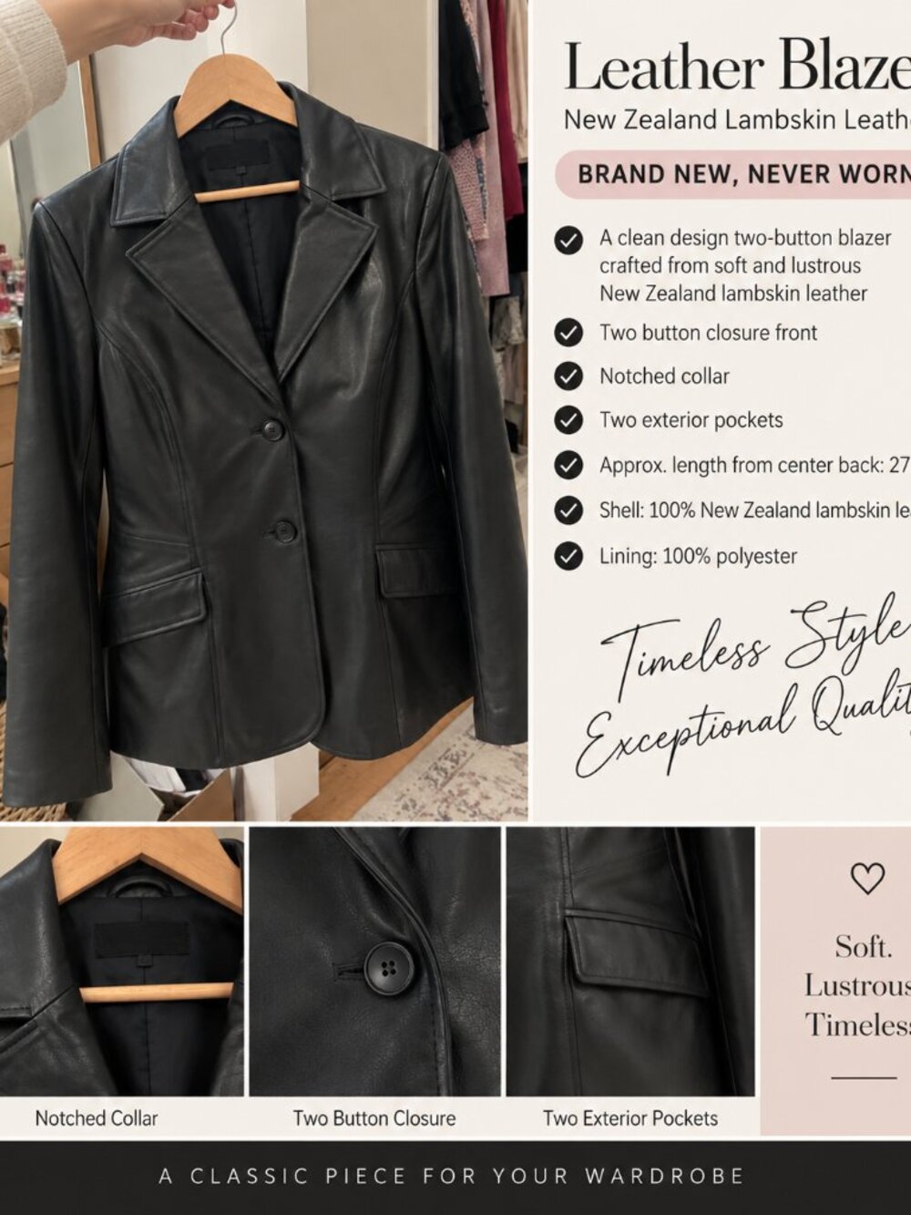 BGSD Angie 2 button Leather Blazer